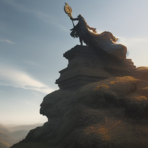 An image with prompt engineering.
        incredibly detailed (A statue)1.3 (on the side of a cliff )1 (in Japan)0.7  (cinematic lighting hyperdetailed hd 4k 8k sharp focus highly detailed concept art splash art by greg rutkowski):1